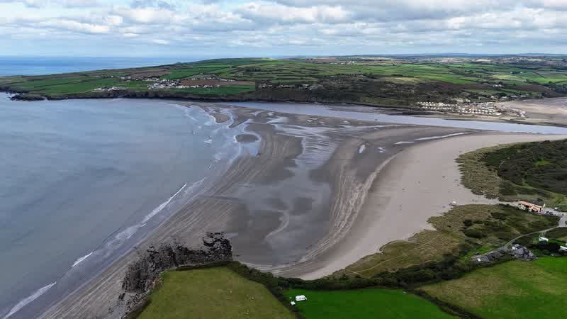 Poppit Sands beach and bay from above