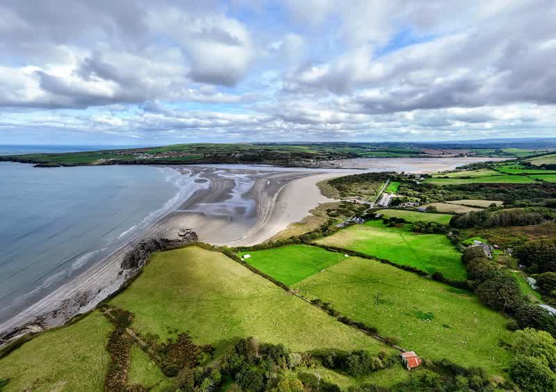 Poppit Sands and the coast from the air