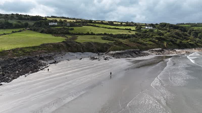 Aerial view of the cliffs and sands at Poppit