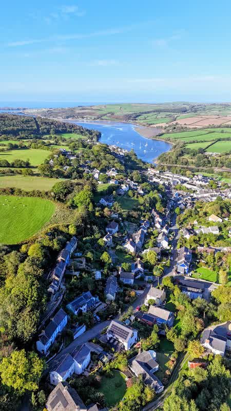 Portrait aerial view over St Dogmaels village