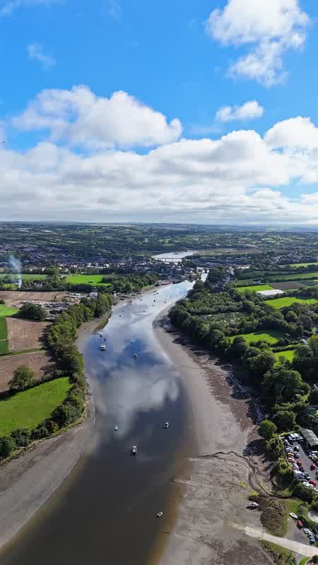Portrait aerial view of the Teifi estuary near Cardigan
