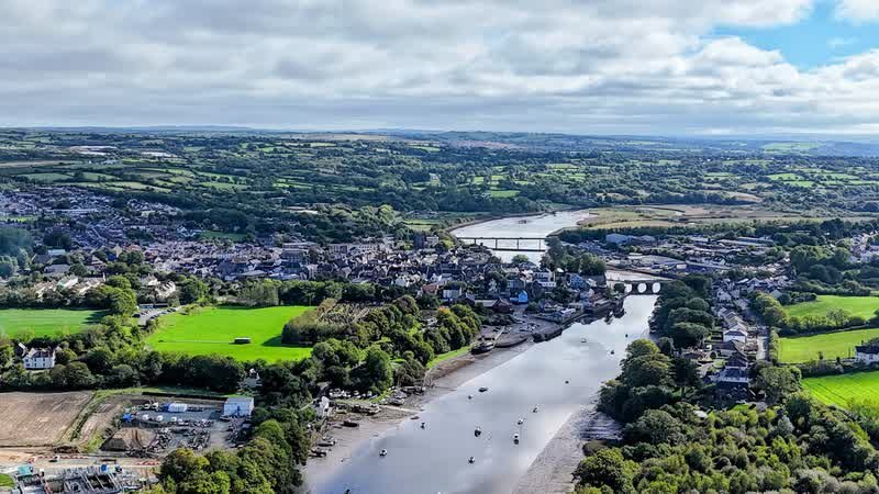 Aerial view of the River Teifi towards Cardigan