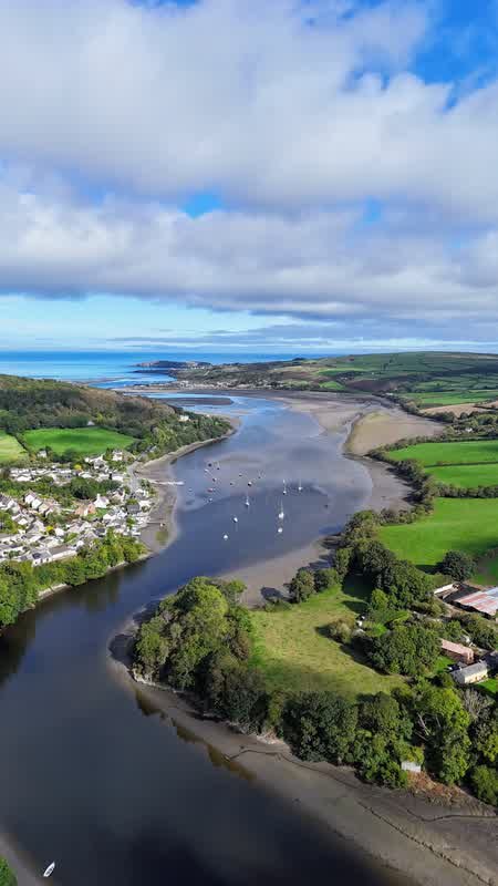 Aerial view of the Teifi estuary towards Poppit Sands